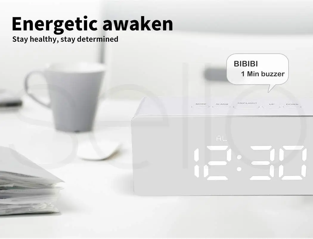 Home Decor Temperature Alarm Time Modern Digital Mirror Clock LED Display Desk Table Alarm Clock