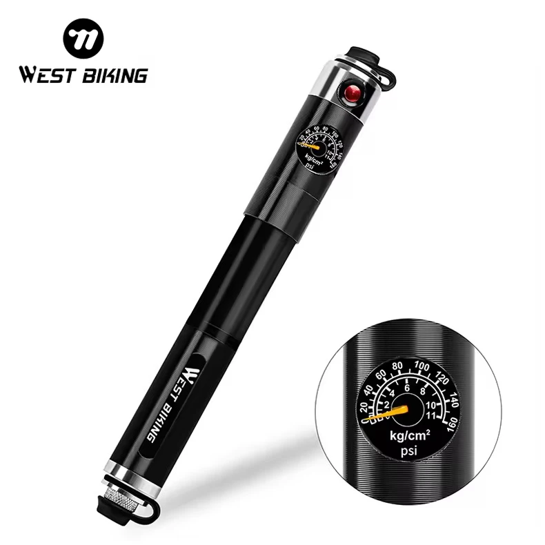 WEST BIKING Mini Pompa Bici Portatile 120PSI – Lega Alluminio, Doppia Valvola Presta/Schrader, Nera
