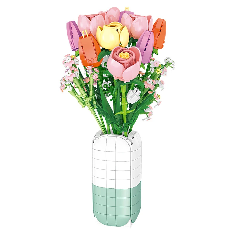 JIESTAR JJ9065 1011PCS Flower Serie Tulip Vase Bouquet Plant