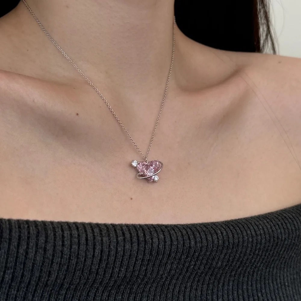 KAKODIY fashion new product 925 Sterling Silver faded free chain 5A cubic zirconia pink Cubic Zirconia love pendant necklace jewelry detail 3