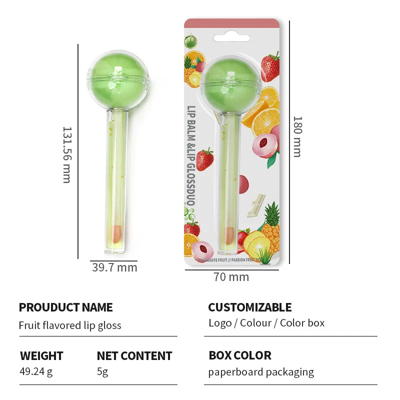2 in 1 Lip Gloss Cosmetic Lollipop Makeup Change Color Fruit Smell Private Labeling Small Batch Lip Balm Ball for Kids