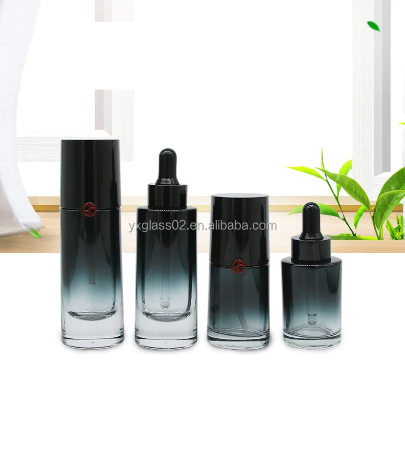 Luxury Cosmetic glass bottle set new special fashion style skincare cosmetic packaging with spray pump cap cover manufacture