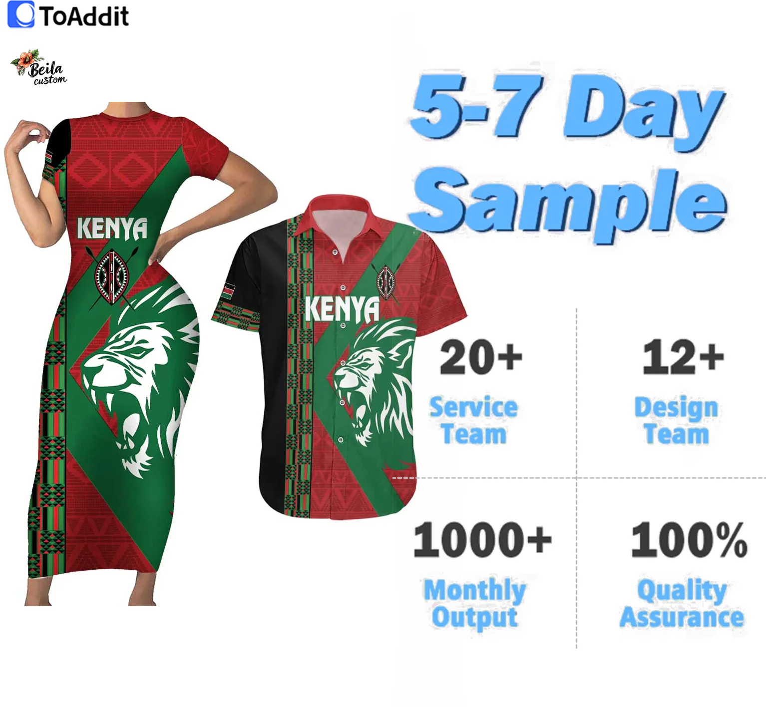 Custom Kenya Flag Style Rugby Wrap Dresses Women Elegant Dress and Men Large Size Shirt