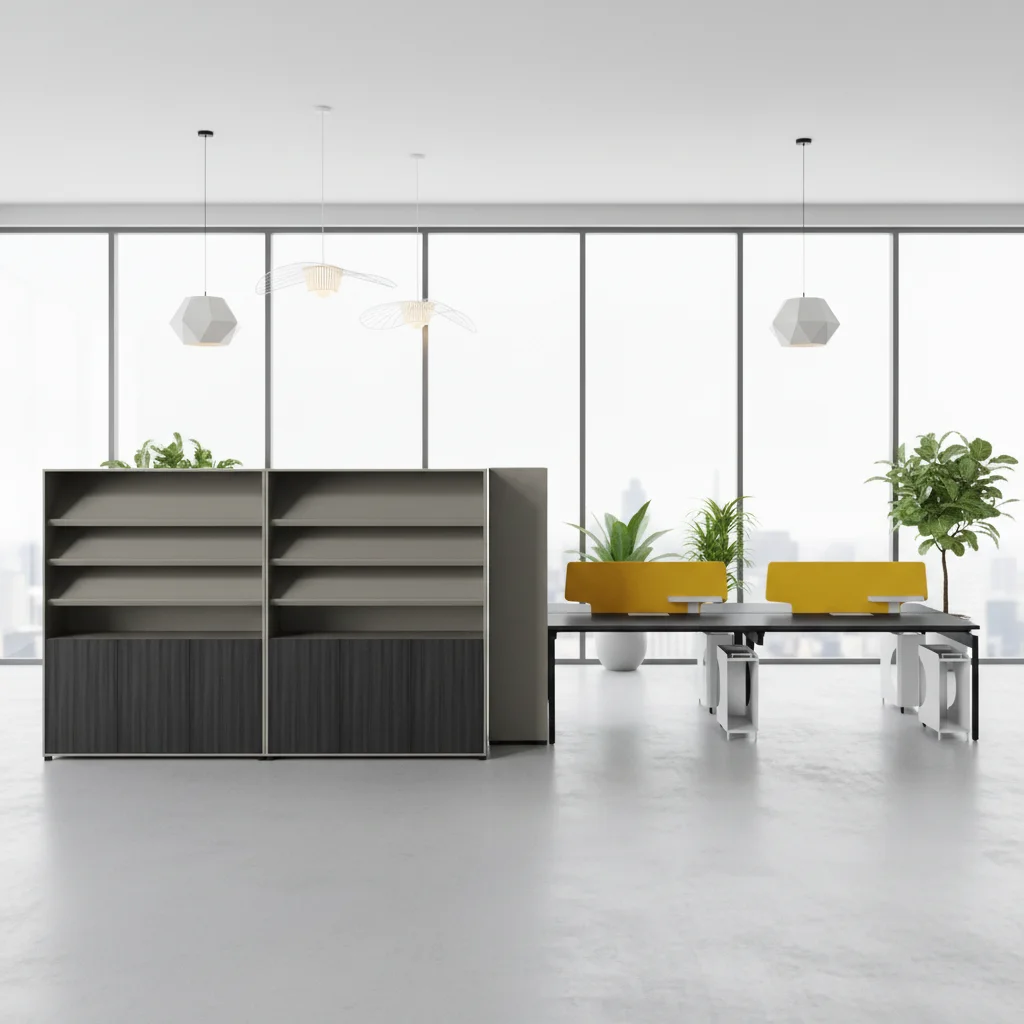 Modern Wood Open Office Desk Steel Frame Angled Cabinet Setup Professional Workspace Ergonomic Features Business Desk Desk 2