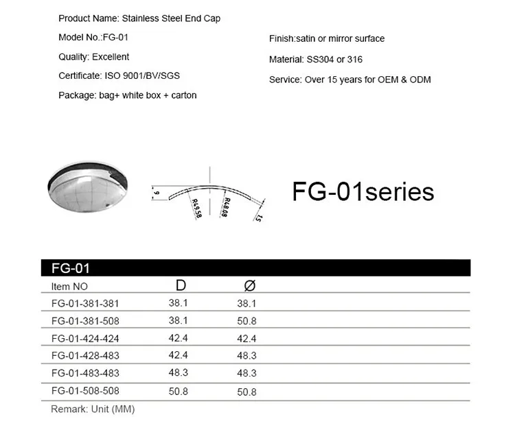 Stainless Steel Pipe End Cap 304 316 Round Handrail Tube Pipe End Cap