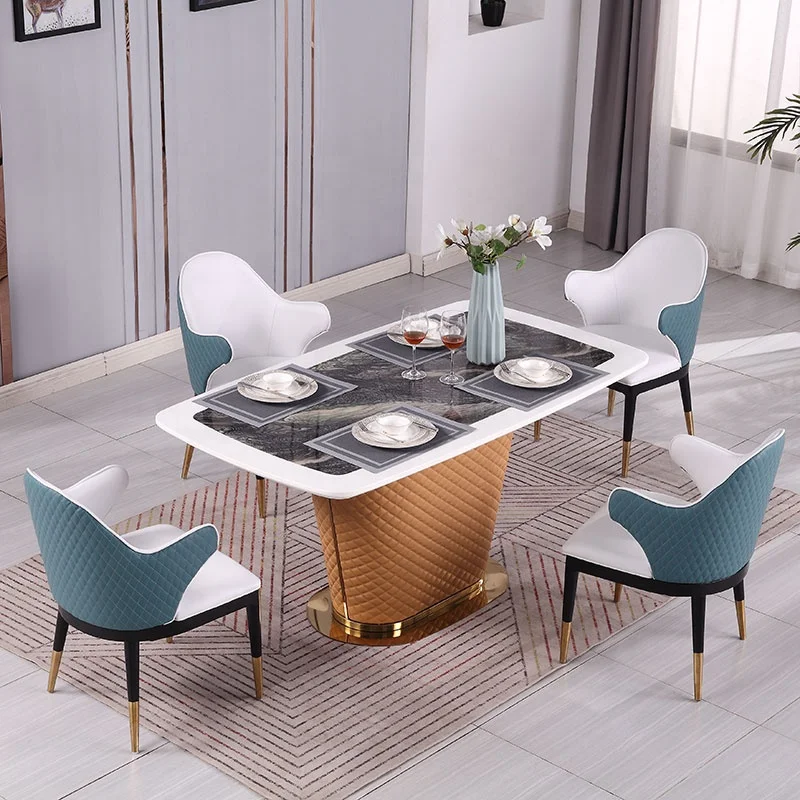 Luxury Italian Dining Table of Design Rectangular Marble Top Dining Table Set