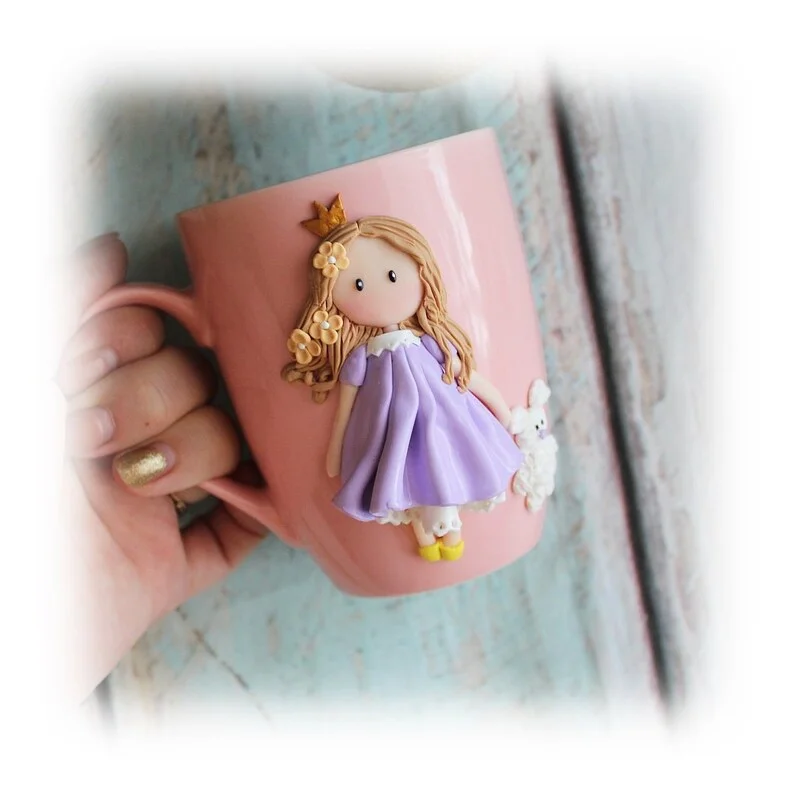 Novelty Little Princess With Crown Ceramic Mug Polymer Clay Gift Mugs