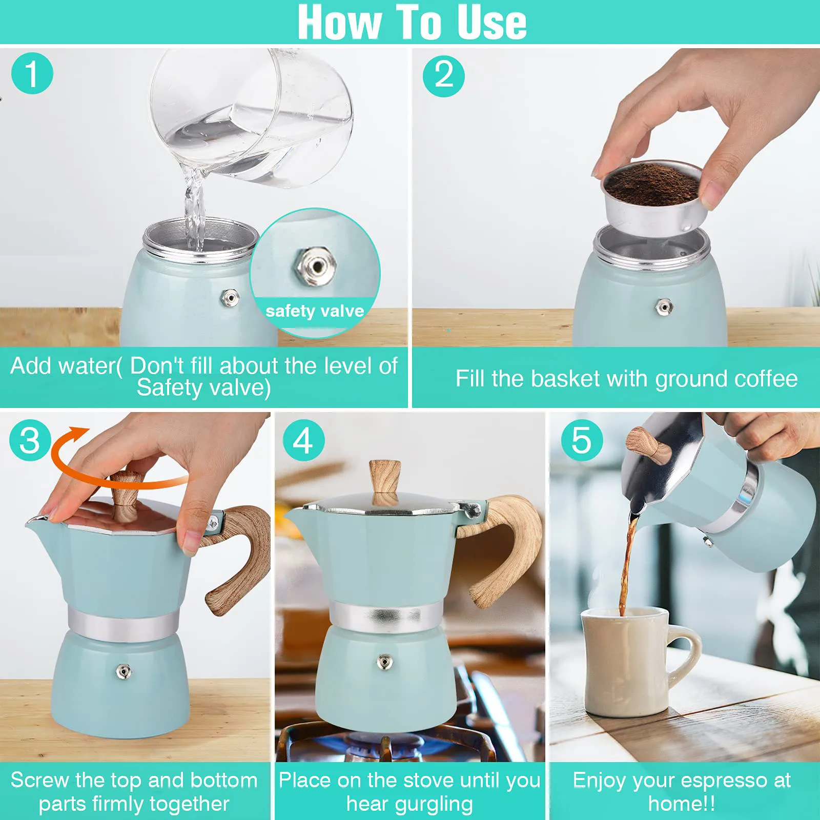 Westgreen Custom Portable Aluminum Stovetop Moka Pot Coffee Maker 3/6Cup 150ml300ml Small Espresso Cafetiere for Travel Camping