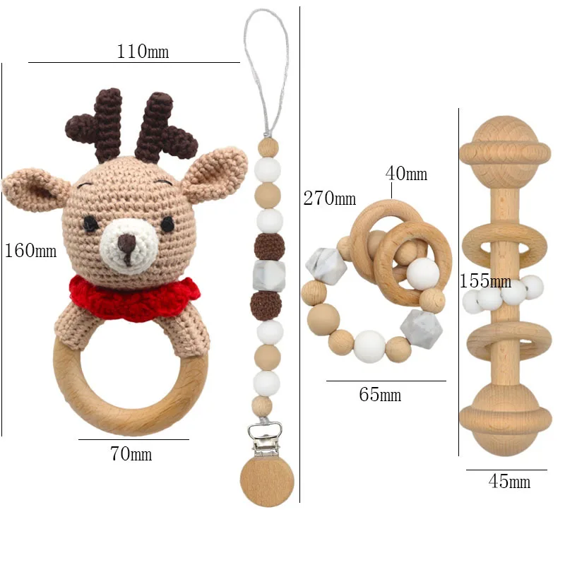 Natural Wood Ring Teether Baby Chewable Silicone Teething Bracelet Rattle Toys 