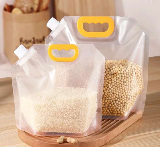 Food Grade Grains Rice Pet Food Storage Bag clear 5L 10L Household Kitchen Organizer Bag Water Spout Bag with Handle