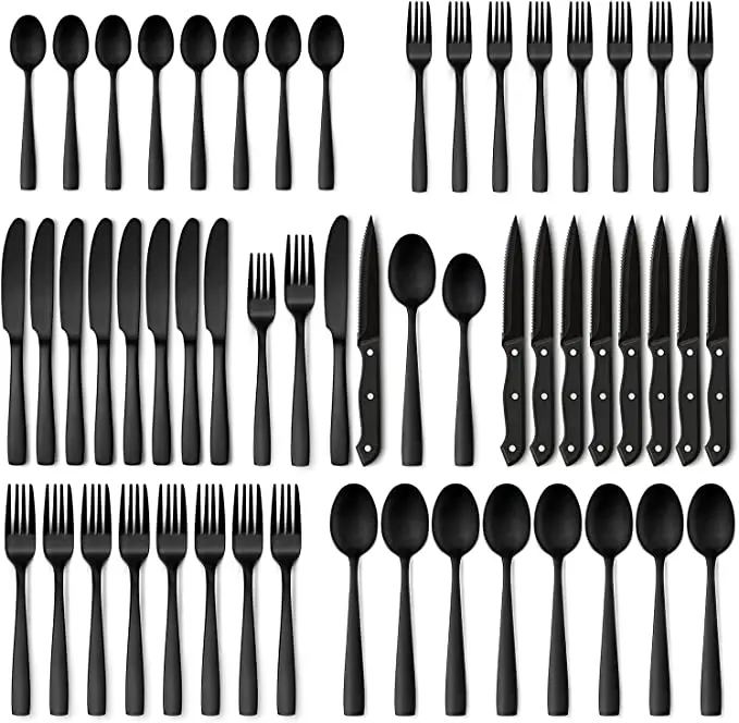 Black Flatware Set For 8 Stainless Steel Tableware Cutlery Set 48piece