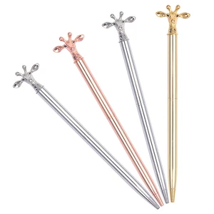Promotional Customized Cute Kawaii Metal Rotate Ballpoint Pen With Novelty Giraffe Styling Printed Logo for Stationery Gift