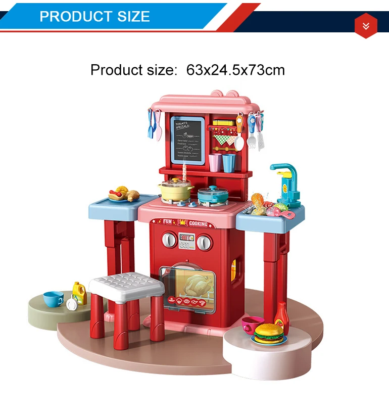 2 in 1 B/O Mist Spray Happy Kitchen Toys Cooking Kitchen Cabinet Table Toy Big Toy Kitchen Set