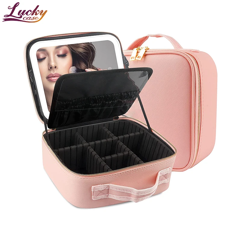 Travel Makeup Case with Large Lighted Mirror Professional Organizer