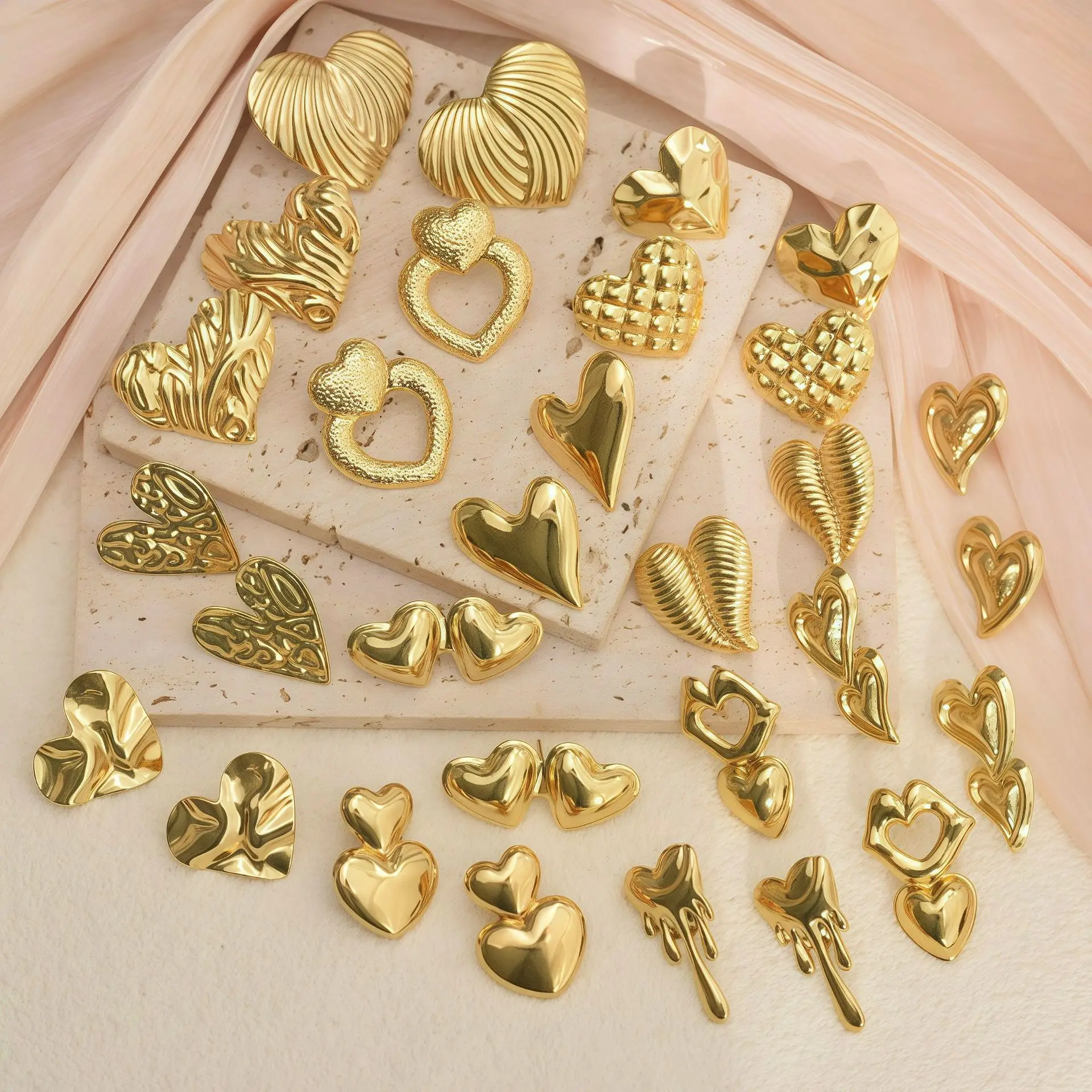 Europe United States Cross-border New Fashion Heart Earrings Women's Golden love Series Stainless Steel Hoop Earrings Light