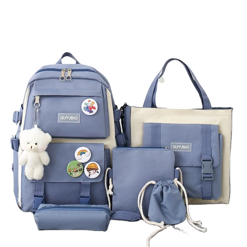 Four-Piece Waterproof polyester  Student Backpack Unisex Primary School Storage Bag with Zipper Closure
