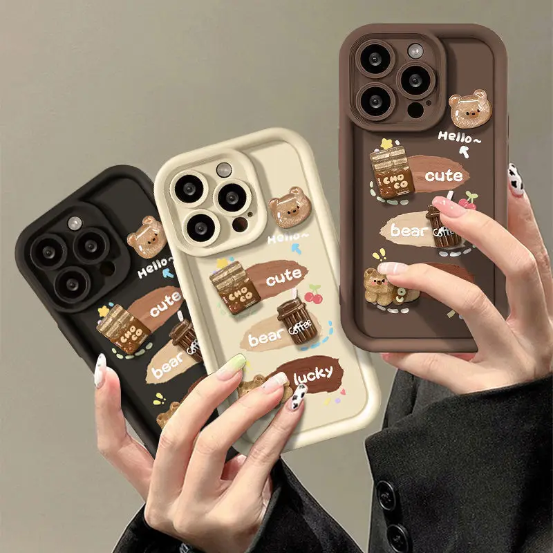 New Popular Bear Design Cute Lucky Cartoon Coffee Cup Style TPU Mobile Phone Case For Iphone 7 8 X XR XS 11 12 13 14 15 Pro Max
