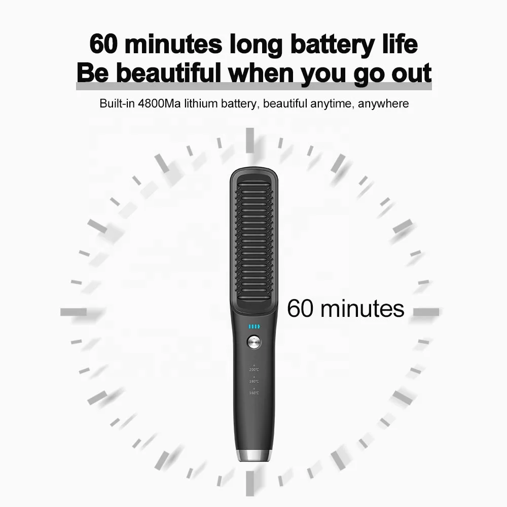 Cordless Ceramic Hair Straightening Brush Straight Hair Comb Straightener Iron Brush for Customized
