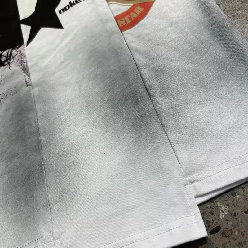 SLALTI Custom Cotton Splicing Dirty Heavyweight Cropped T-Shirt Screen Printing Tees Irregular Patchwork Boxy T-Shirt Men gallery 3