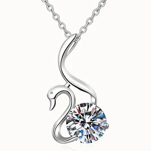 Custom Swan Pendant Luxury Women 925 Silver Moissanite Necklaces