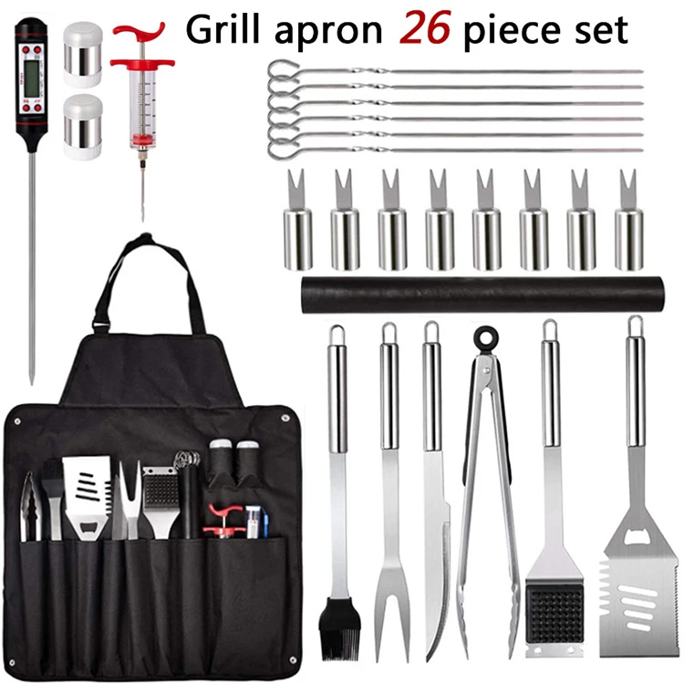 online BBQ Accessories Set with Thermometer Stainless Steel Grill Set in Case for Outdoor Cooking Camping Grilling