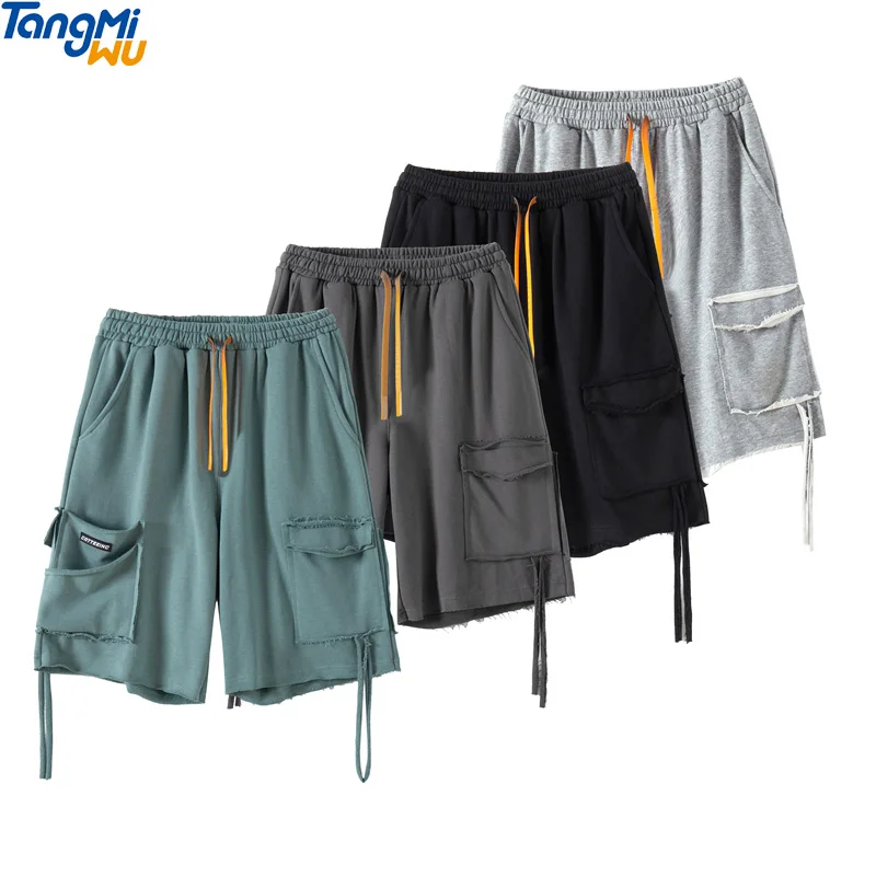 Новинка 2021, стильные мужские хлопковые шорты-карго с большими карманами, однотонные мужские уличные шорты