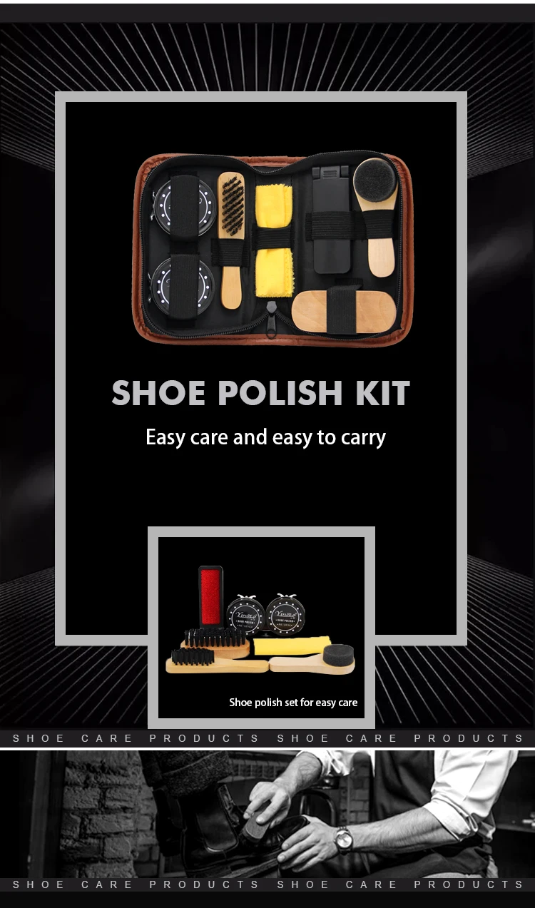 Factory Wholesale 7 In 1 Portable Travel Shoe Care Set Shoe Polish Shine Set Leather Shoe Care Kit