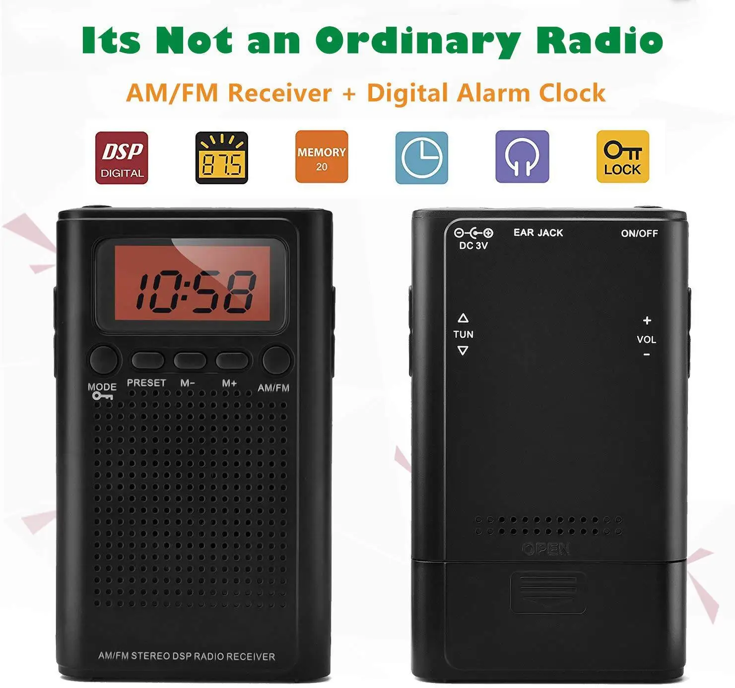 Vofull Long Range Portable Radio Am Fm Pocket Size Receiver Conference