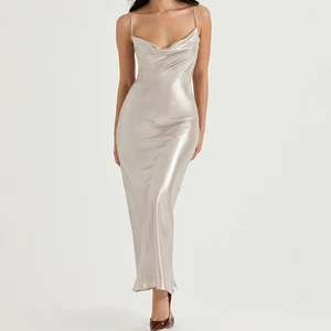 Fashion Lady Sliver Strapless Slim Women Elegant Long Sexy Party Club Dresses