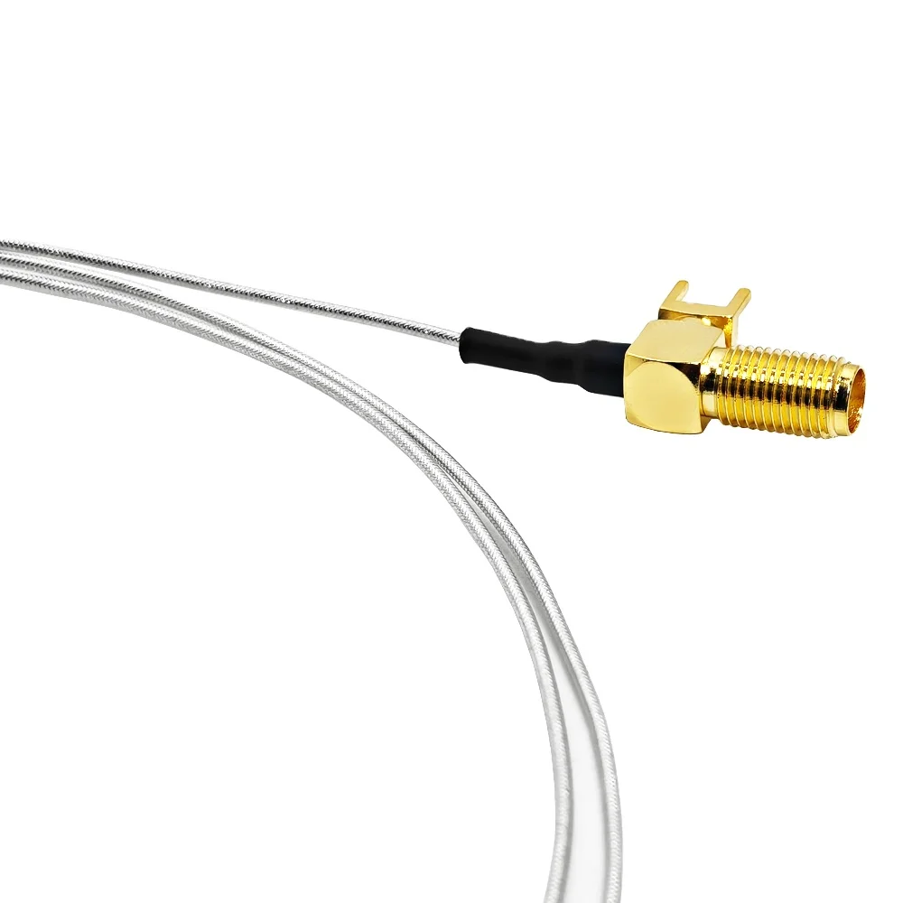 HF-Gold-Pigtail, HF-Stecker SMA-Buchse rechtwinklig auf SMA-Buchse Ellenbogen, Leiterplattenmontage für RG402-Kabelbaugruppe ohne Mantel