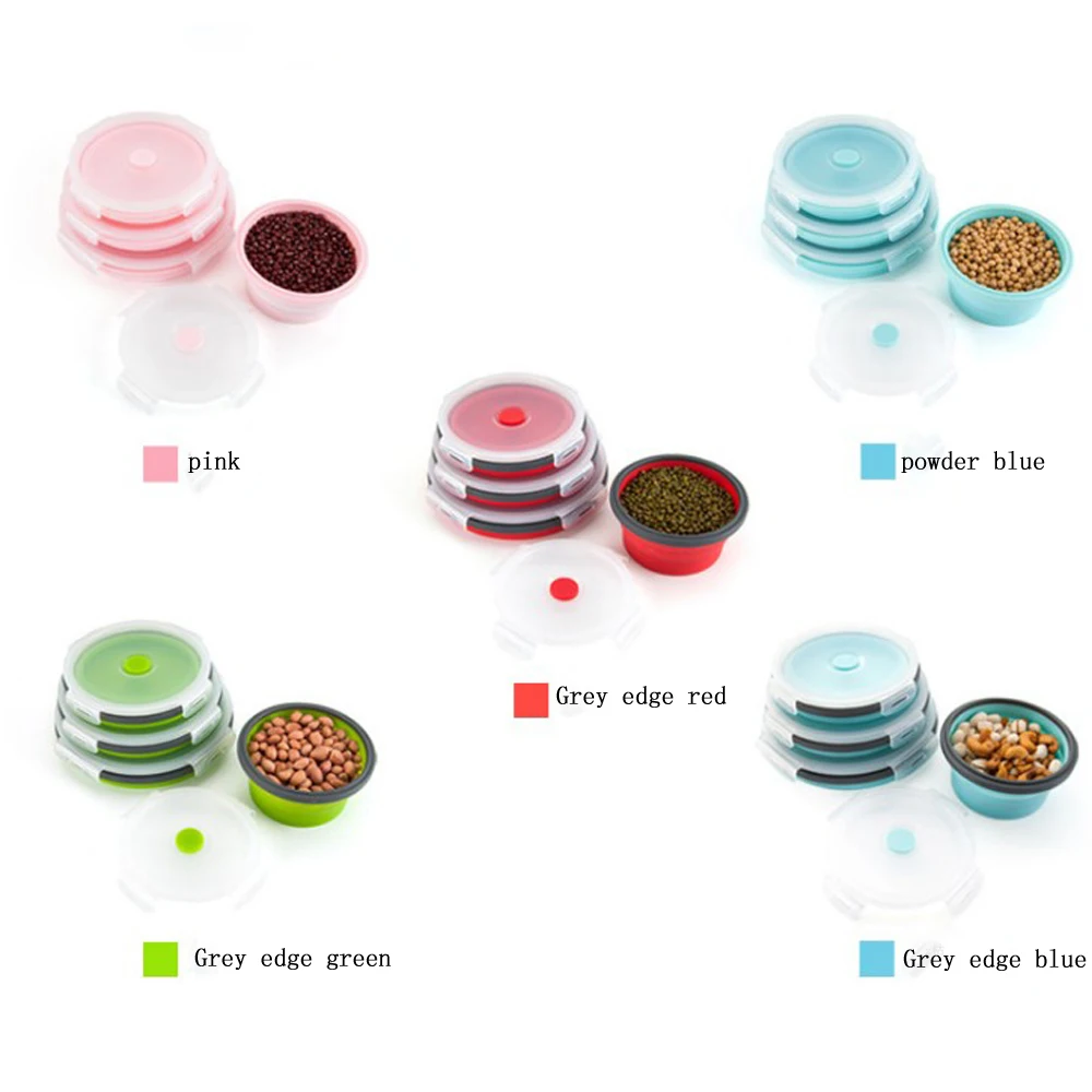 FDA folding lunch box round silicone lunch box plastic refrigerator lunch box