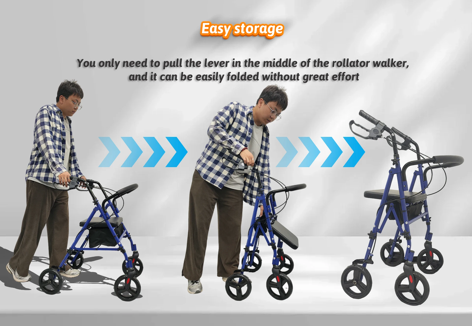 product foldable steel big 4 wheel rollator walker for elderly walker adults walking aids rollator walker-9