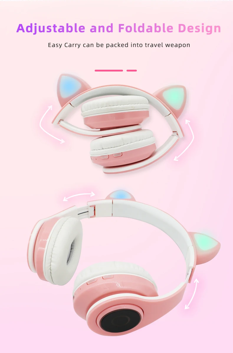 Dropshipping Products 2021 New Gaming Waterproof Sport Stereo Computer Phone Music Children Cute Cat Ears Headset Wireless Headphones - ANKUX.COM