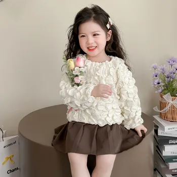 Girls' Spring and Autumn Style 2025 New Korean Version Girls' Long-sleeved Baby Bubble Clothes Children's Autumn Top