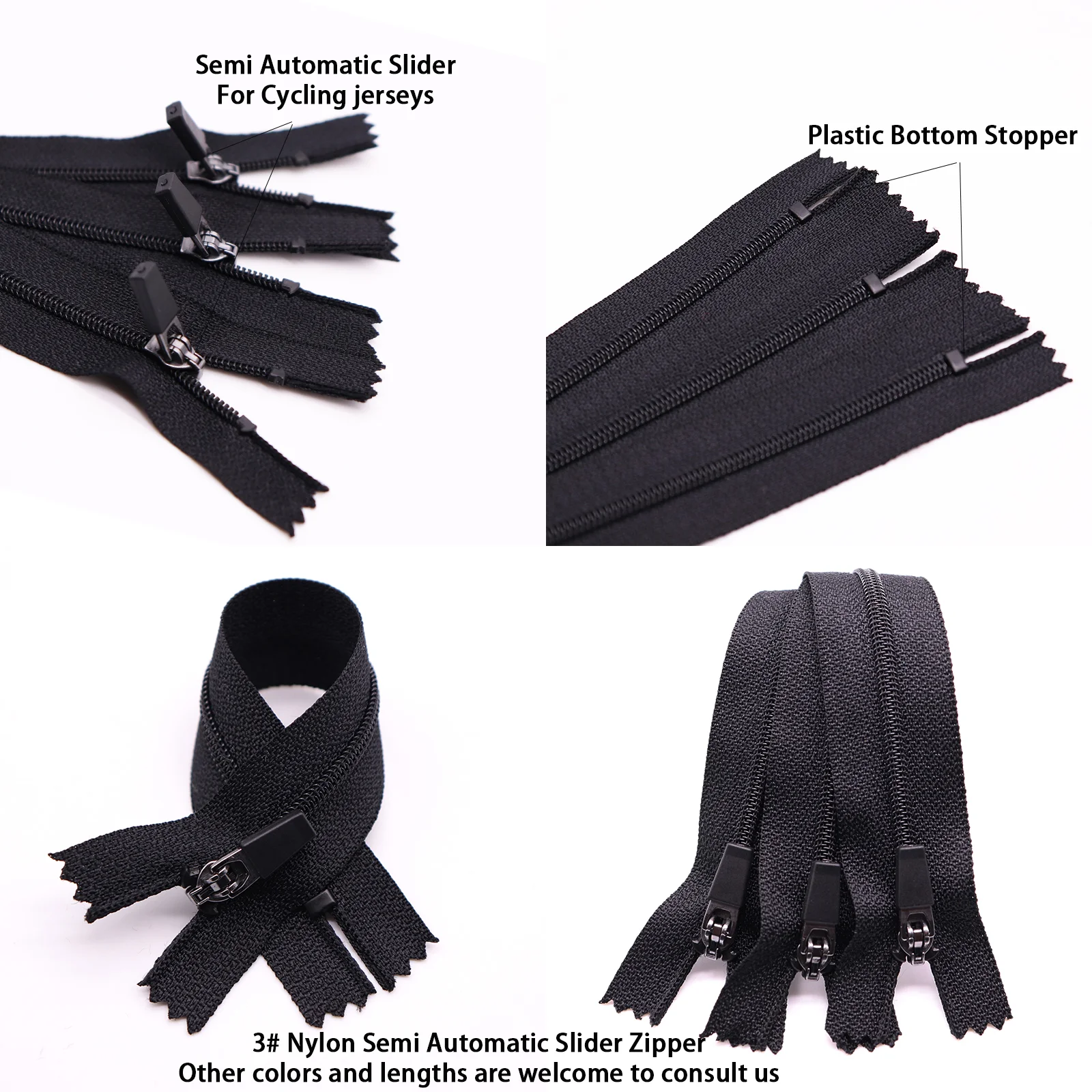 Semi-auto Lock Rubber Puller Small Nylon Zipper #3#5