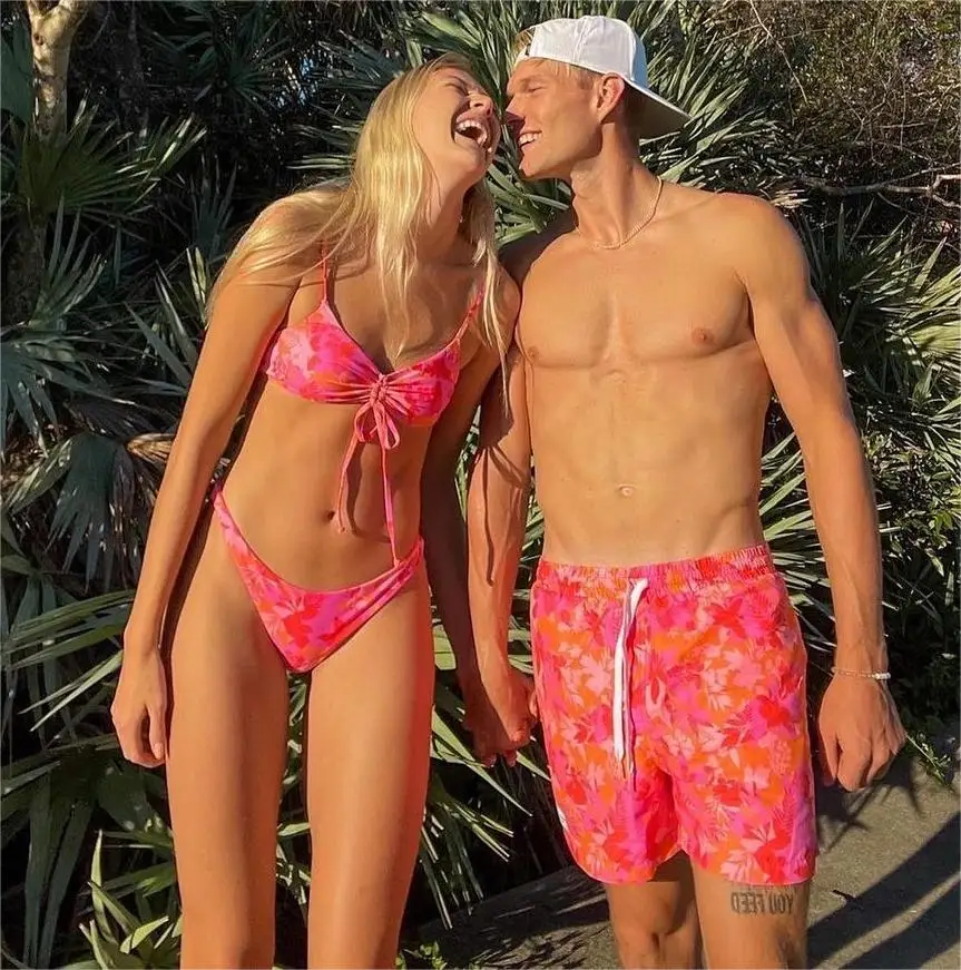 Young Couple Matching Swimwear and Beachwear Girl Pc Bikini Set and Men  Swim Shorts 2023 New Summer Style