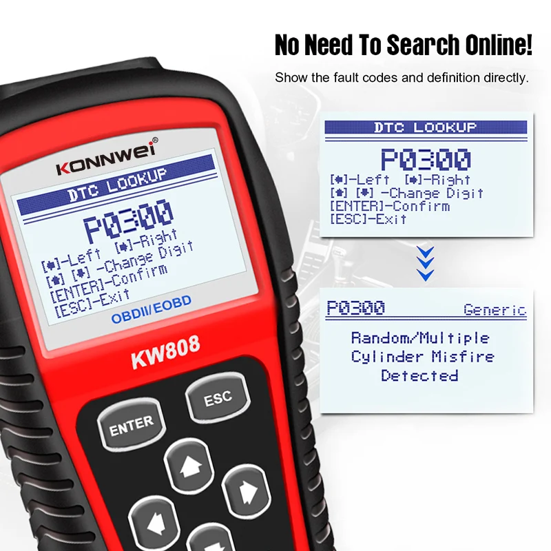 Full Function Handheld KONWEI KW808 OBD2 EOBD Diagnostic Tool Car Engine System Trouble Scanner