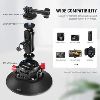 NEEWER 6"/15.2cm Camera Suction Cup Mount with Ball Head Magic Arm Metal Suction Cup Mount on Car Windshield Dash detail image
