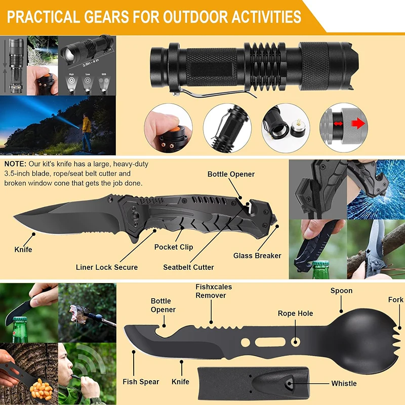 280 in 1 First Aid Kits Outdoor Wilderness SOS Hiking Hunting Hiking Bag Adventure Camping Gear Emergency Survival Kit