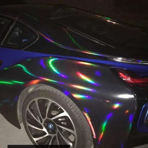 3 Layers Black Chrome Holographic Vinyl Car Wrap Rainbow Laser Bubble ...