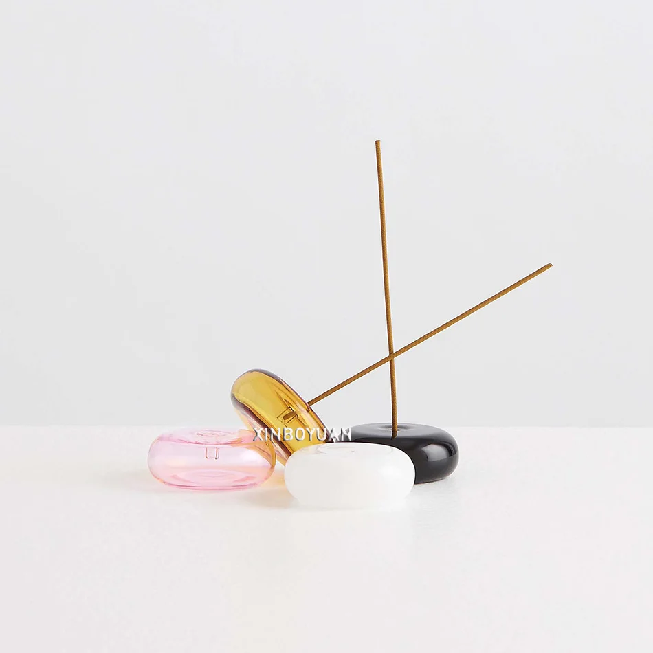 Hand Blown Different Color Transparent Glass Pebble Incense Holders