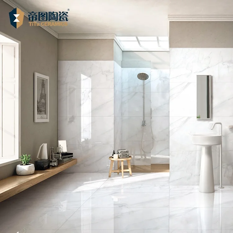 600 1200 Toilet Glossy Polished Glazed Porcelain Floor Wall Tiles Bathroom Marble Look Carrara White Ceramic Tile Buy Glazed White Polished Tile Full Glazed Polished White Tiles Glossy White Glazed Tile Product On