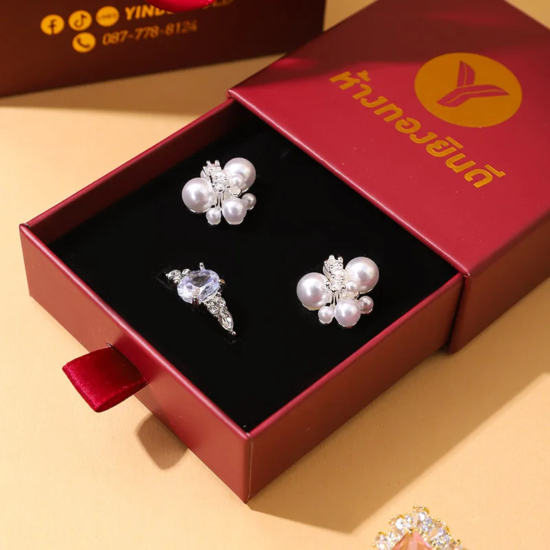 Wholesale Luxury Square Jewelry Packaging Set Cardboard Paper Gift Bag Ring Earring Drawer Box with Custom Logo manufacture