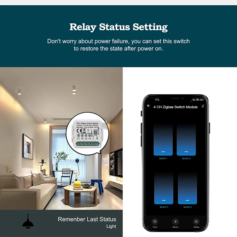 4-gang zigbee wall switch relay