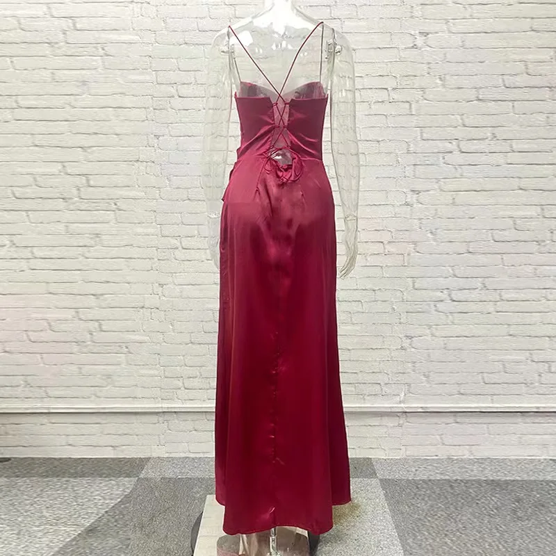 Sleeveless Black Crystallized Corset High Slit Satin Gown One Shoulder Maxi Dress Woman With Slit