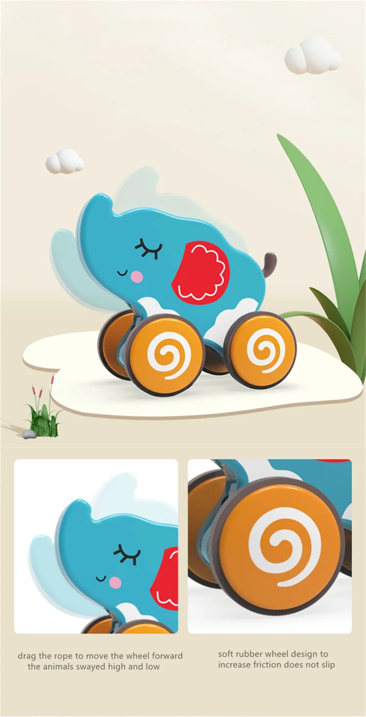 Crawling Cartoon Baby Elephant Cat Duck Cow Music Toddler Music Toys Baby Guide Toys Pull Along Animals