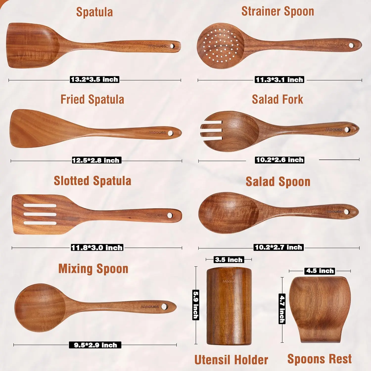 WDF cucchiaio di legno di Teak di alta qualità per cucinare 9 pezzi Ustensiles D