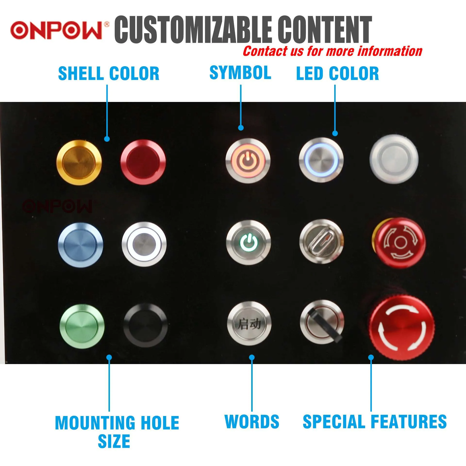 Push Button Switch Factory 12mm 16mm 19mm 22mm Metal Momentary Push Button Switches with Light