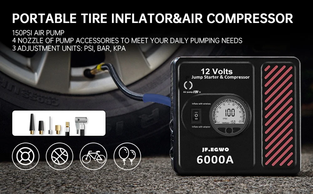 Jual Car Jump Starter Air Pump Power Bank Lighting Portable Air Compressor 4 In 1 Cars Battery Starters I.1533772397