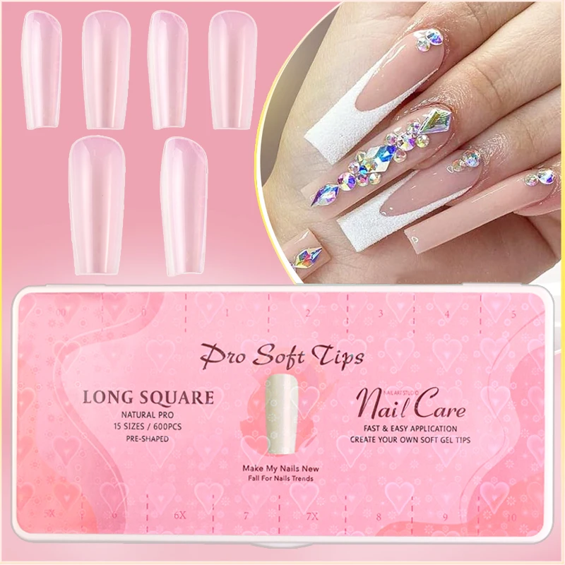 600pcs PMMA Natural Oval Medium Short Almond Coffin Nail Tips Full Cover Half Matte Acrylic Soft Gel Nail Art False Nail Tips